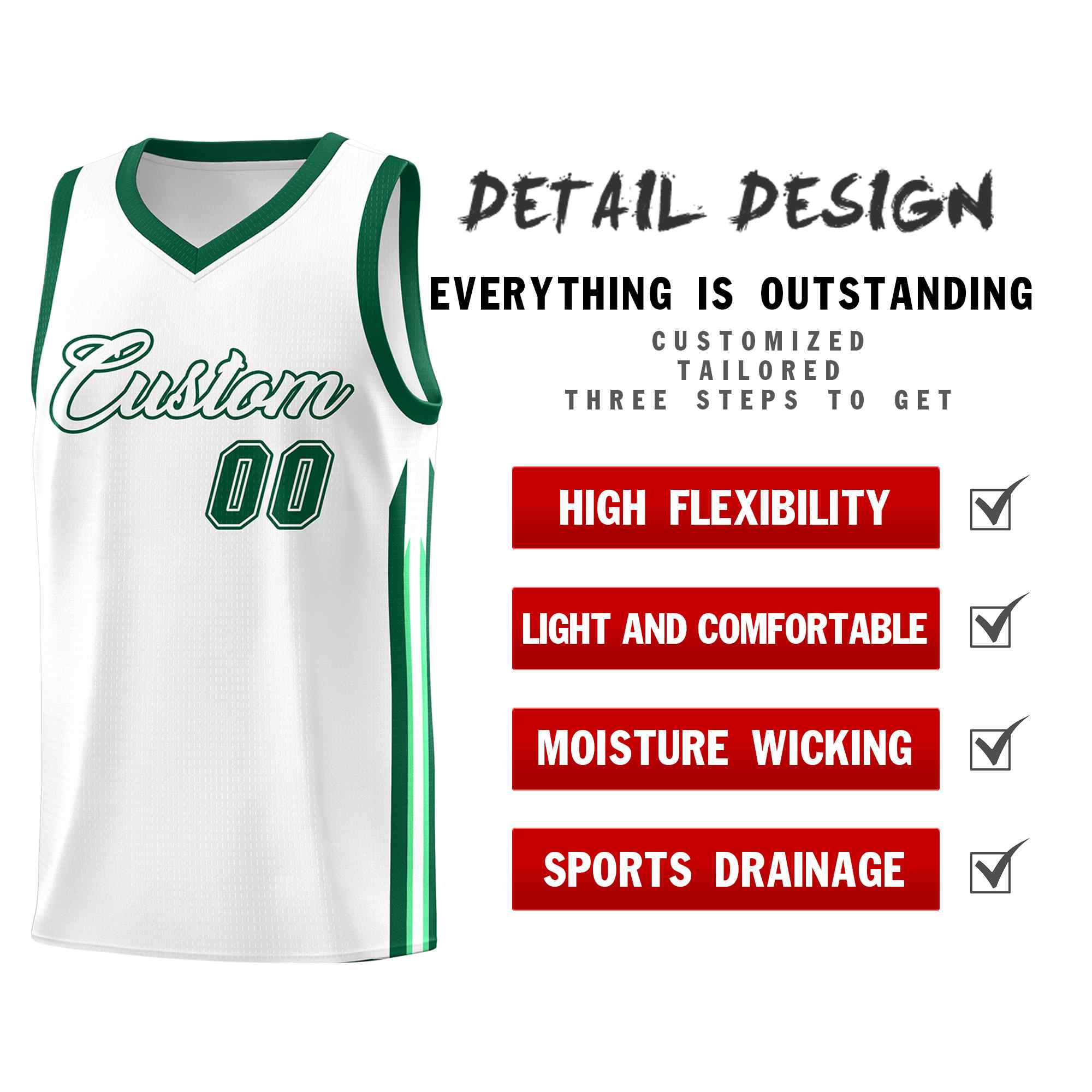 Le classique vert blanc personnalisé définit le maillot de basket-ball uniforme de sport