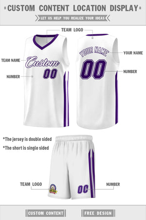 Custom White Purple Classic Sets Sports Uniform Basketball Jersey