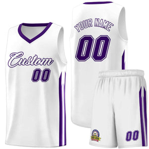 Custom White Purple Classic Sets Sports Uniform Basketball Jersey