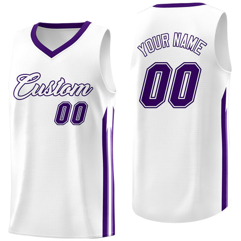 Custom White Purple Classic Tops Athletic Casual Basketball Jersey