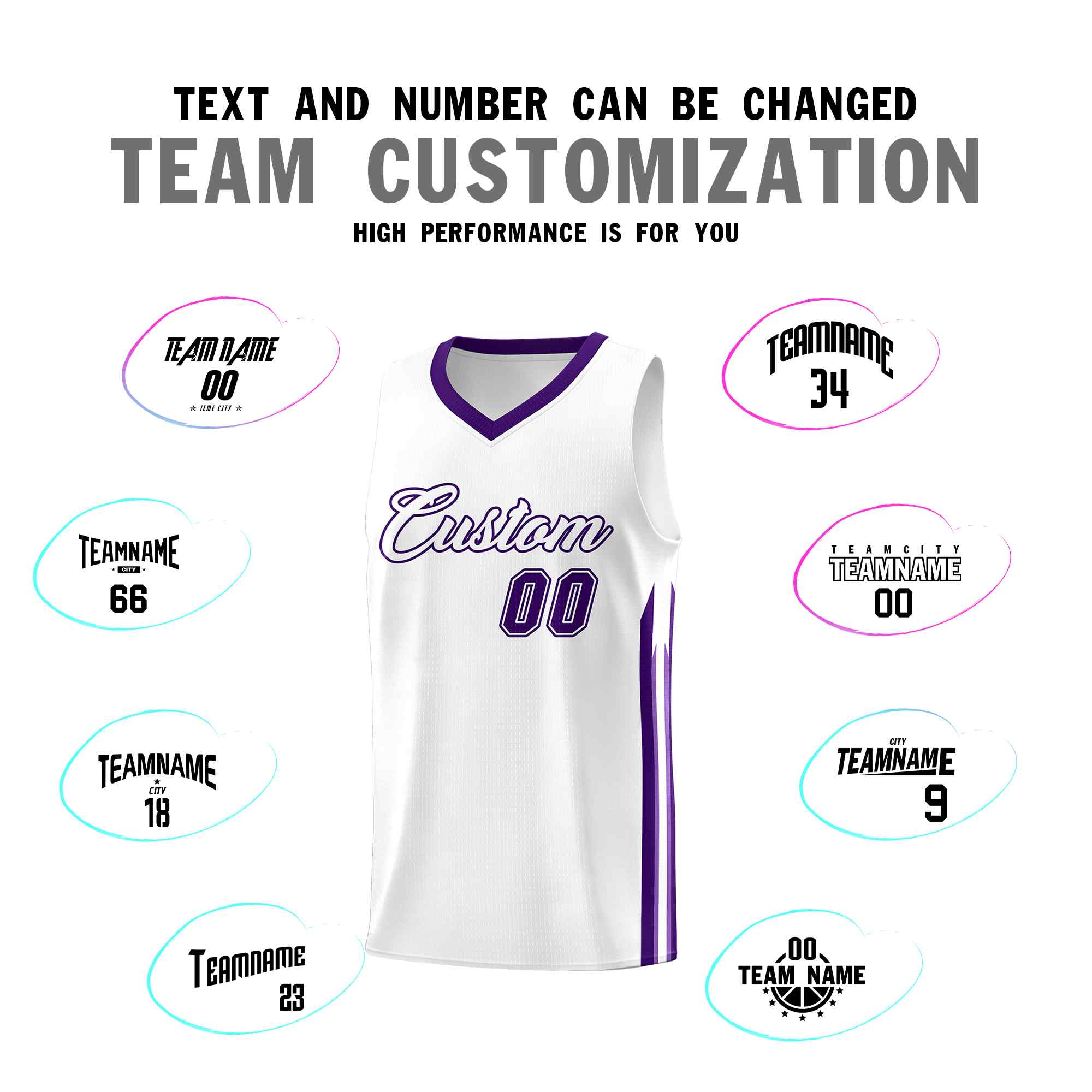 Le classique violet blanc personnalisé définit le maillot de basket-ball uniforme de sport