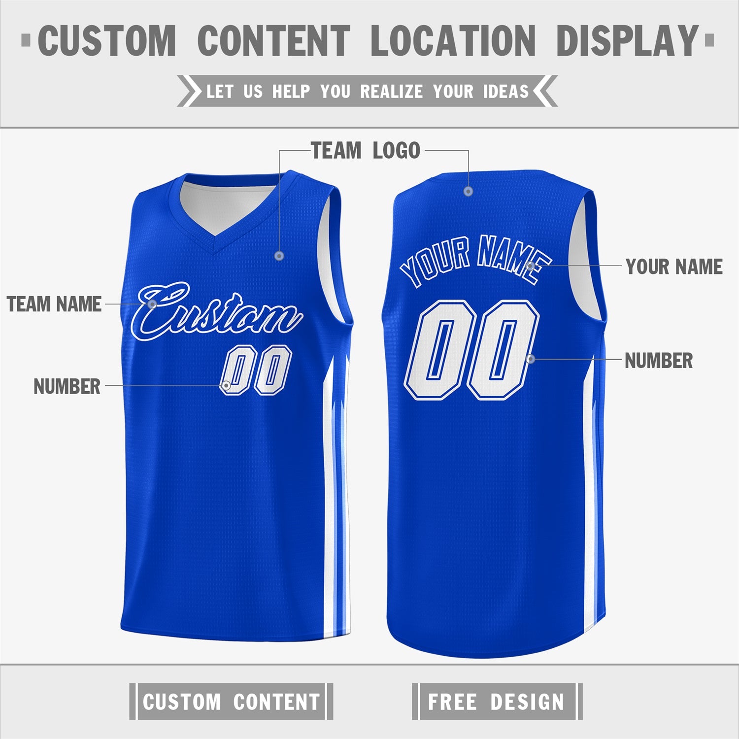 Custom Royal White Classic Tops Fashion Sportwear Basketball Jersey