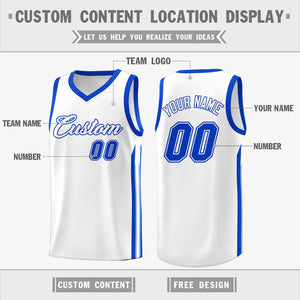 Custom White Royal Classic Tops Athletic Casual Basketball Jersey