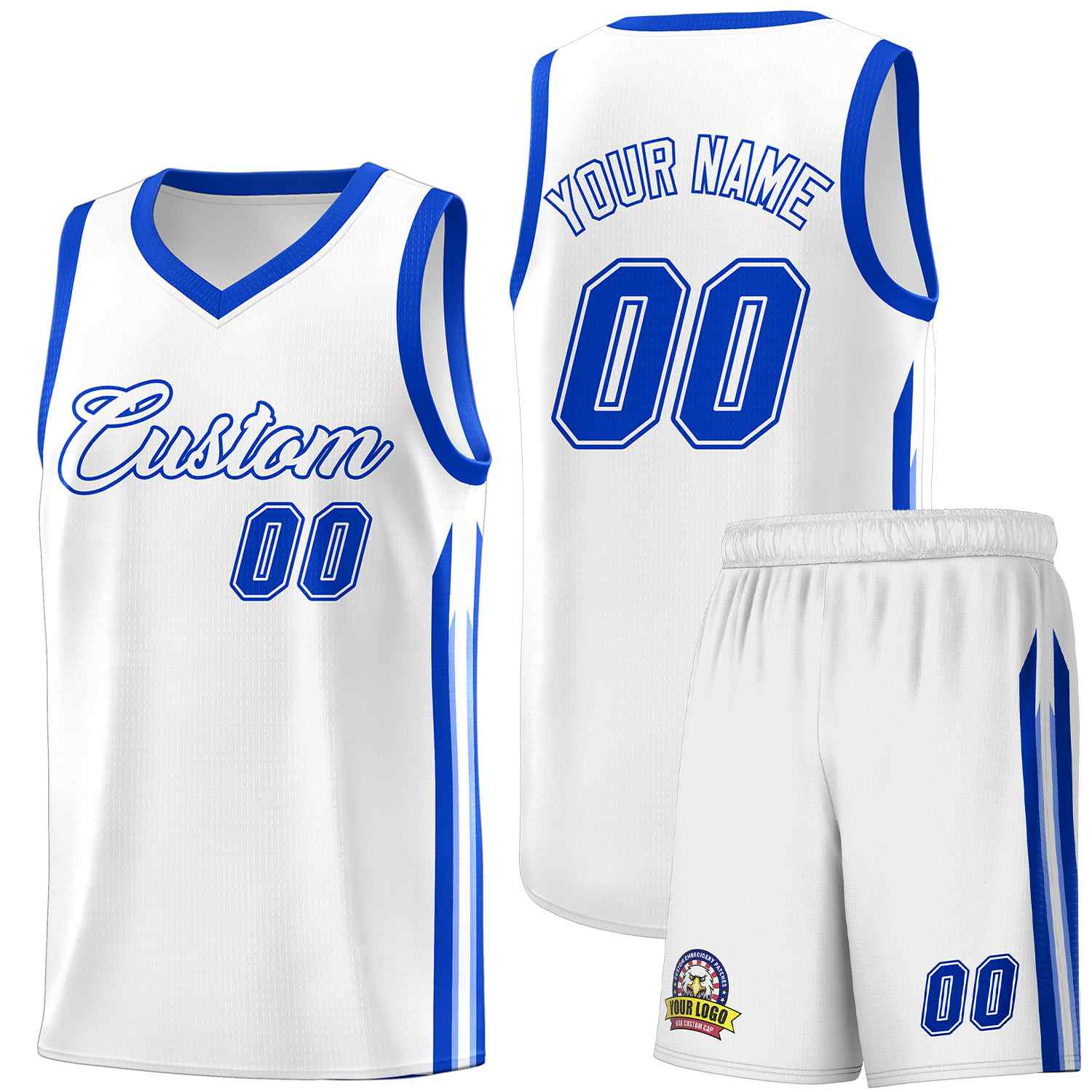 Le classique royal blanc fait sur commande place le maillot de basket-ball uniforme de sport