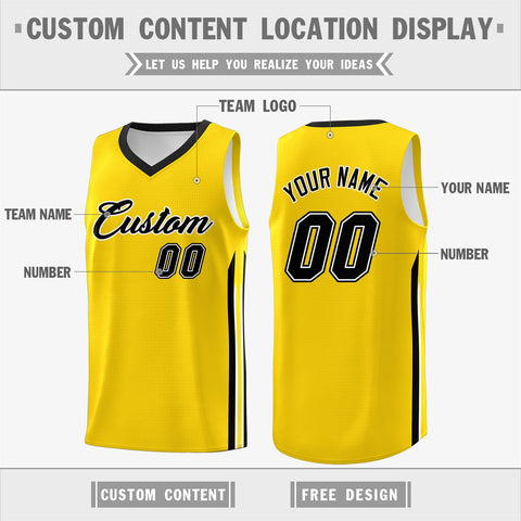 Custom Yellow Black Classic Tops Athletic Casual Basketball Jersey