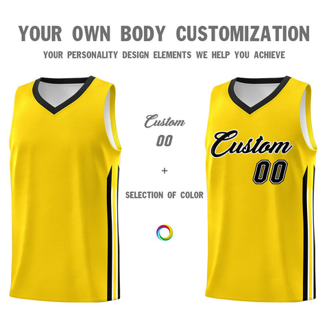 Custom Yellow Black Classic Tops Athletic Casual Basketball Jersey