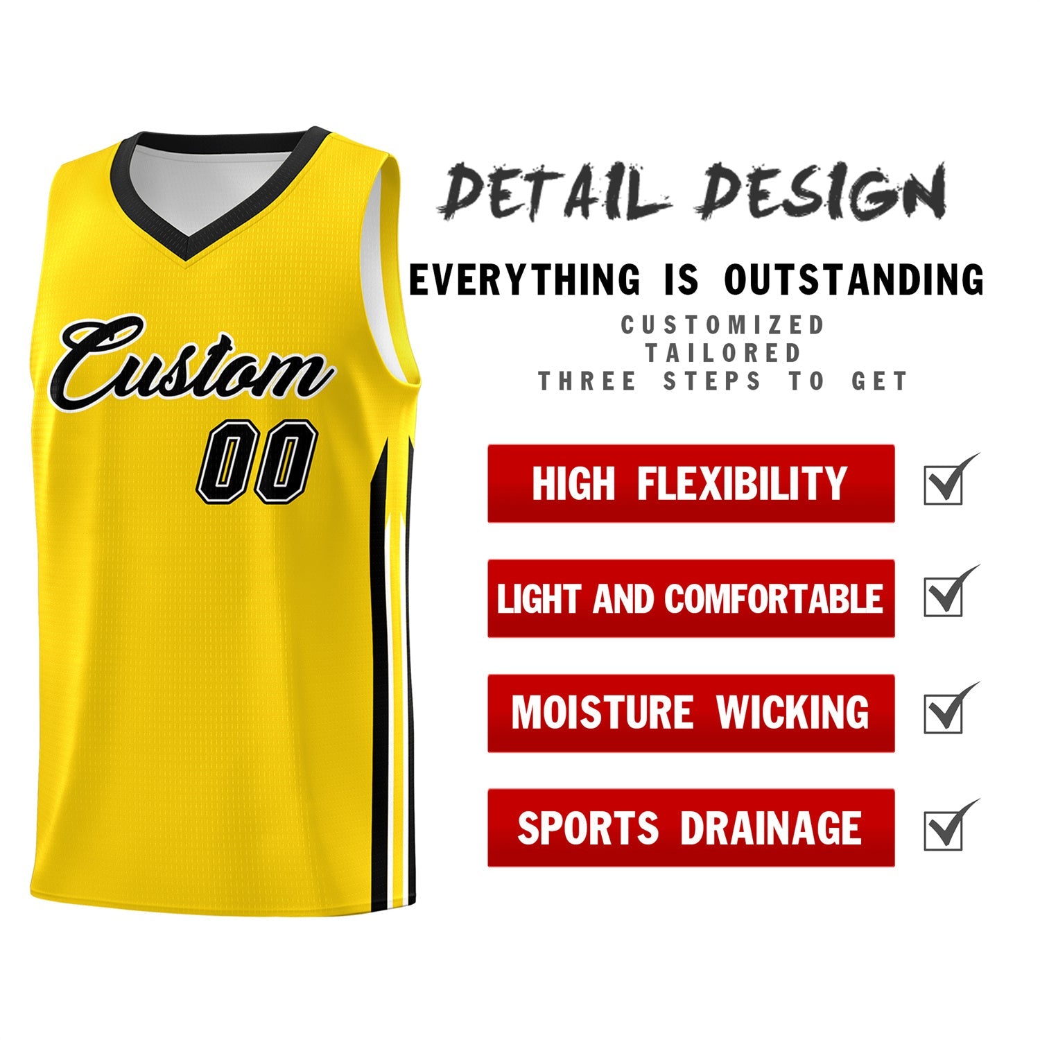 Maillot de basket-ball décontracté, personnalisé, jaune, noir, classique, athlétique