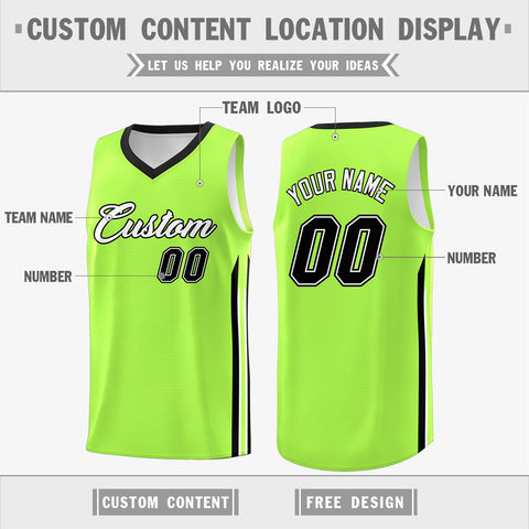 Custom Neon Green Black Classic Tops Sport Game Basketball Jersey