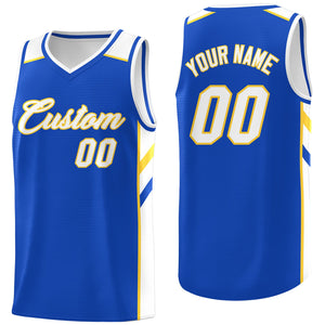 Custom Royal White-Yellow Classic Tops Men/Boy Athletic Basketball Jersey