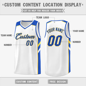 Custom White Yellow-Royal Classic Tops Men/Boy Athletic Basketball Jersey