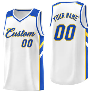 Custom White Yellow-Royal Classic Tops Men/Boy Athletic Basketball Jersey