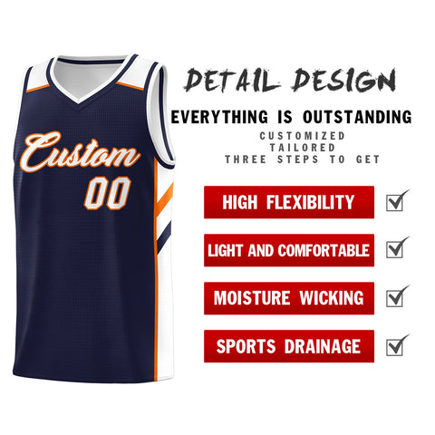 Custom Navy Orange-White Classic Tops Breathable Basketball Jersey