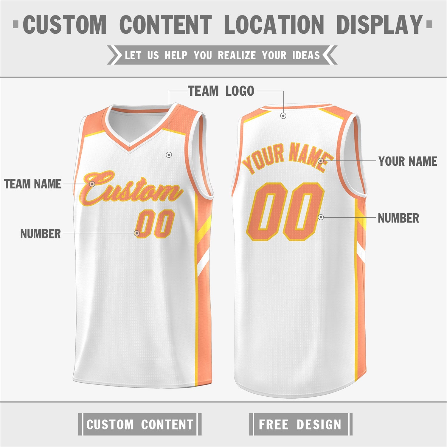 Custom White Orange Classic Tops Men/Boy Athletic Basketball Jersey