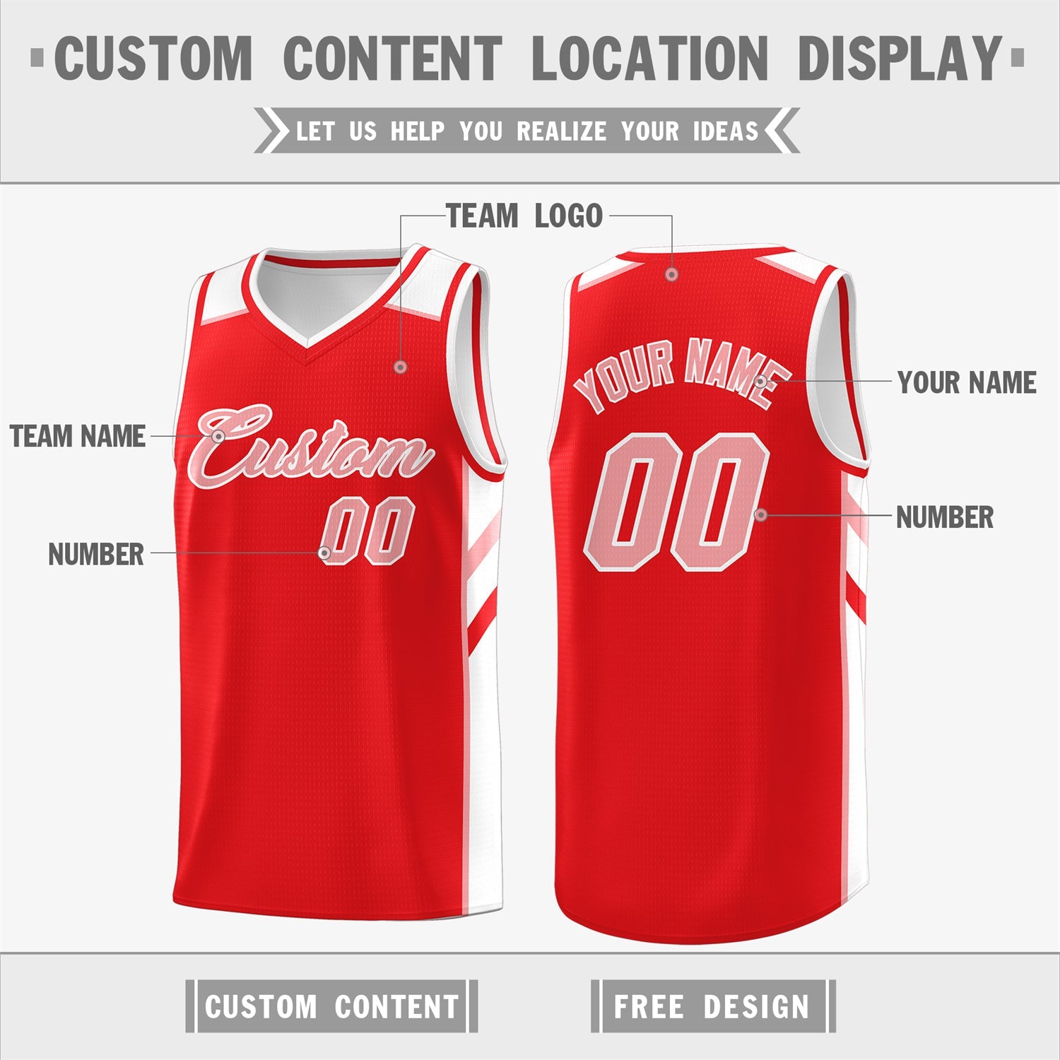 Custom Red White Pink Classic Tops Fashion Sportwear Basketball Jersey