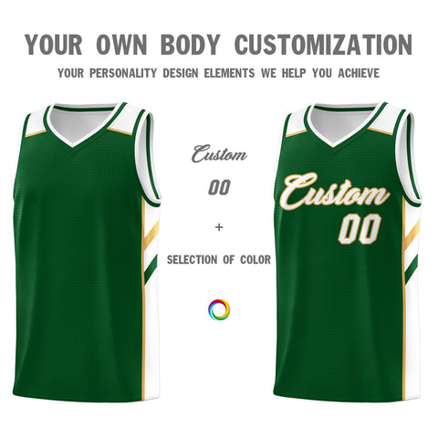 Custom Green White-Yellow Classic Tops Breathable Basketball Jersey