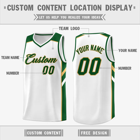 Custom White Green Classic Tops Men/Boy Athletic Basketball Jersey