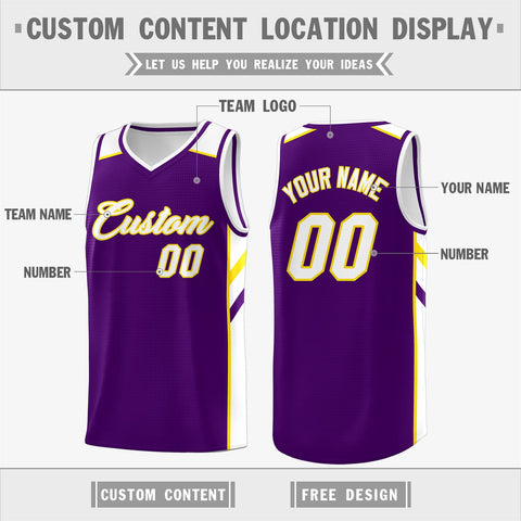 Custom Purple White-Yellow Classic Tops Breathable Basketball Jersey