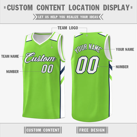 Custom Neon Green White-Navy Classic Tops Breathable Basketball Jersey
