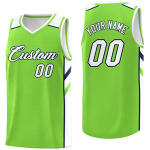 Custom Neon Green White-Navy Classic Tops Breathable Basketball Jersey