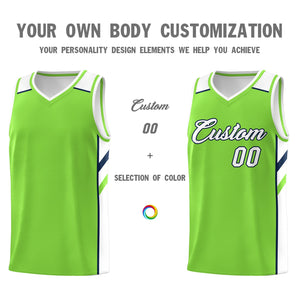 Custom Neon Green White-Navy Classic Tops Breathable Basketball Jersey