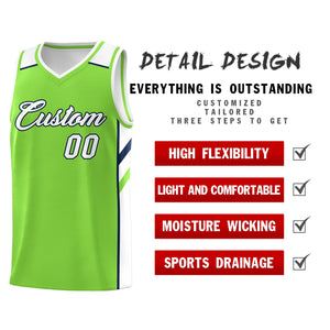 Custom Neon Green White-Navy Classic Tops Breathable Basketball Jersey