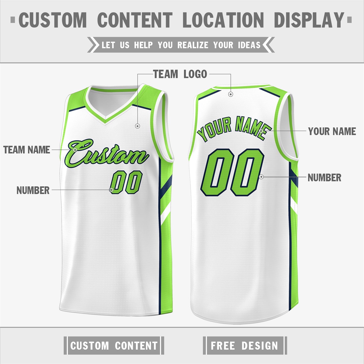 Custom White Green Classic Tops Men/Boy Athletic Basketball Jersey