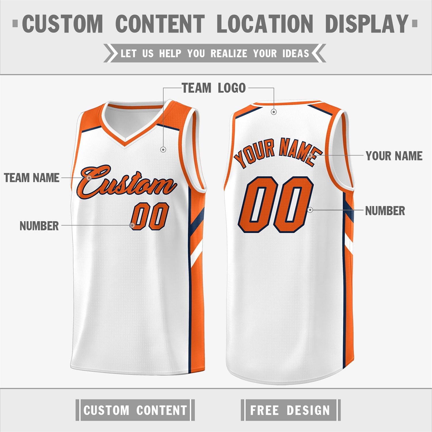 Custom White Orange-Navy Classic Tops Men/Boy Athletic Basketball Jersey