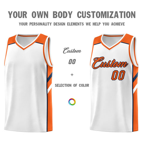 Custom White Orange-Navy Classic Tops Men/Boy Athletic Basketball Jersey