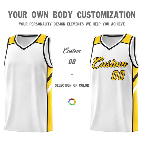 Custom White Yellow Classic Tops Men/Boy Athletic Basketball Jersey