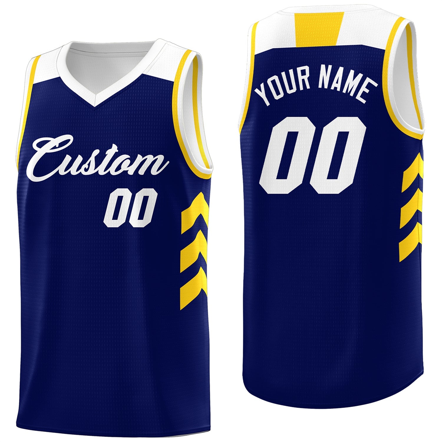 Custom Navy White-Yellow Classic Tops Mesh Sport Basketball Jersey