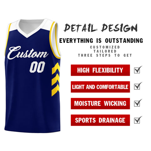 Custom Navy White-Yellow Classic Tops Mesh Sport Basketball Jersey