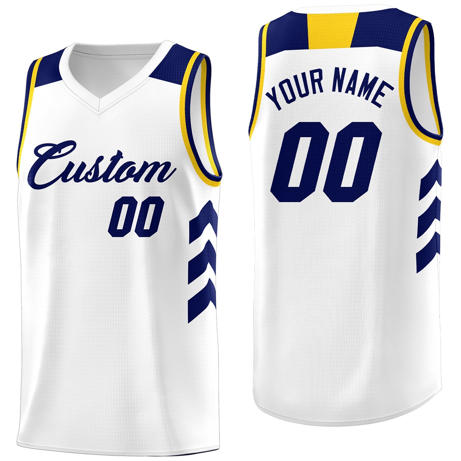 Custom White Navy-Yellow Classic Tops Fashion Sportwear Basketball Jersey