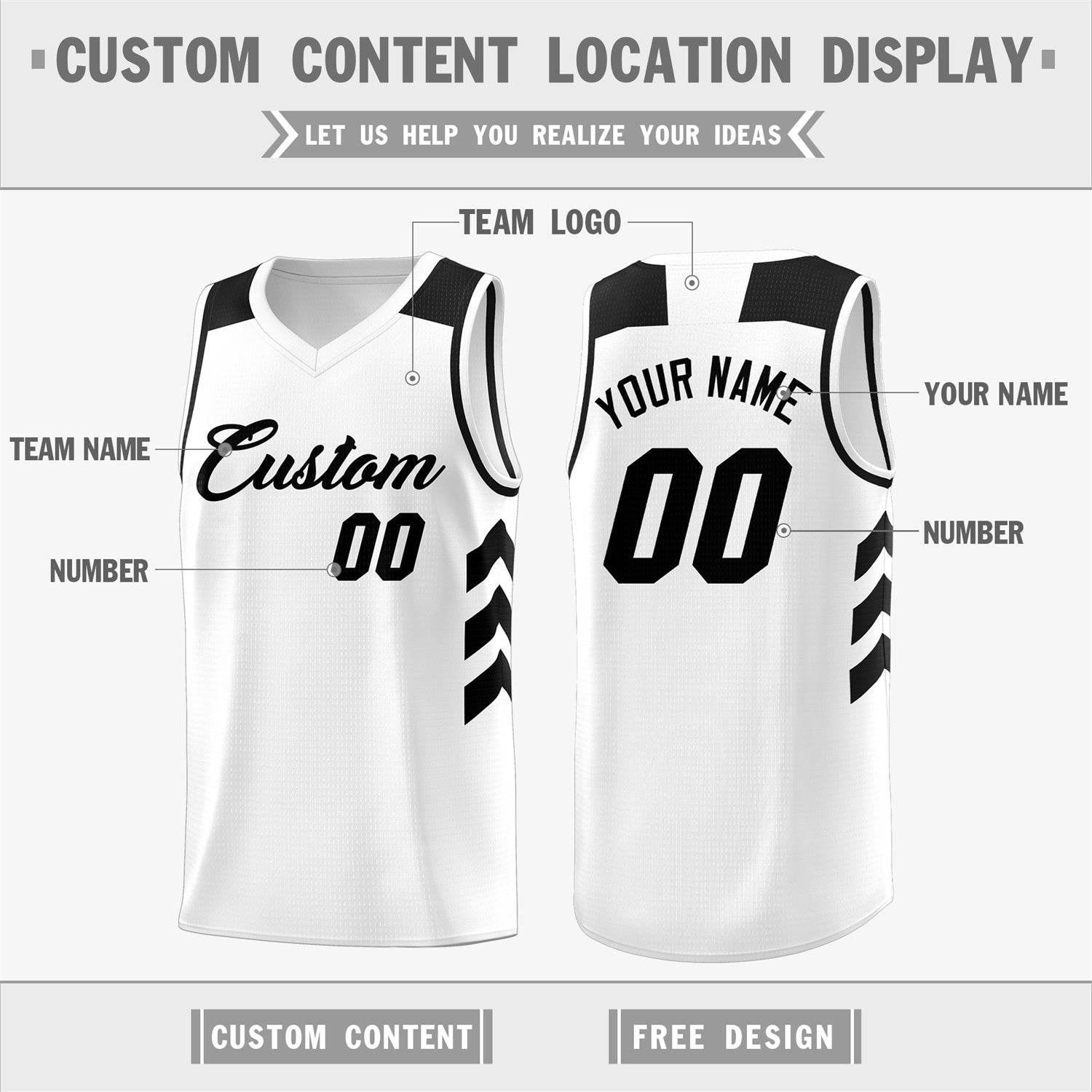 Custom White Black Classic Tops Mesh Sport Basketball Jersey