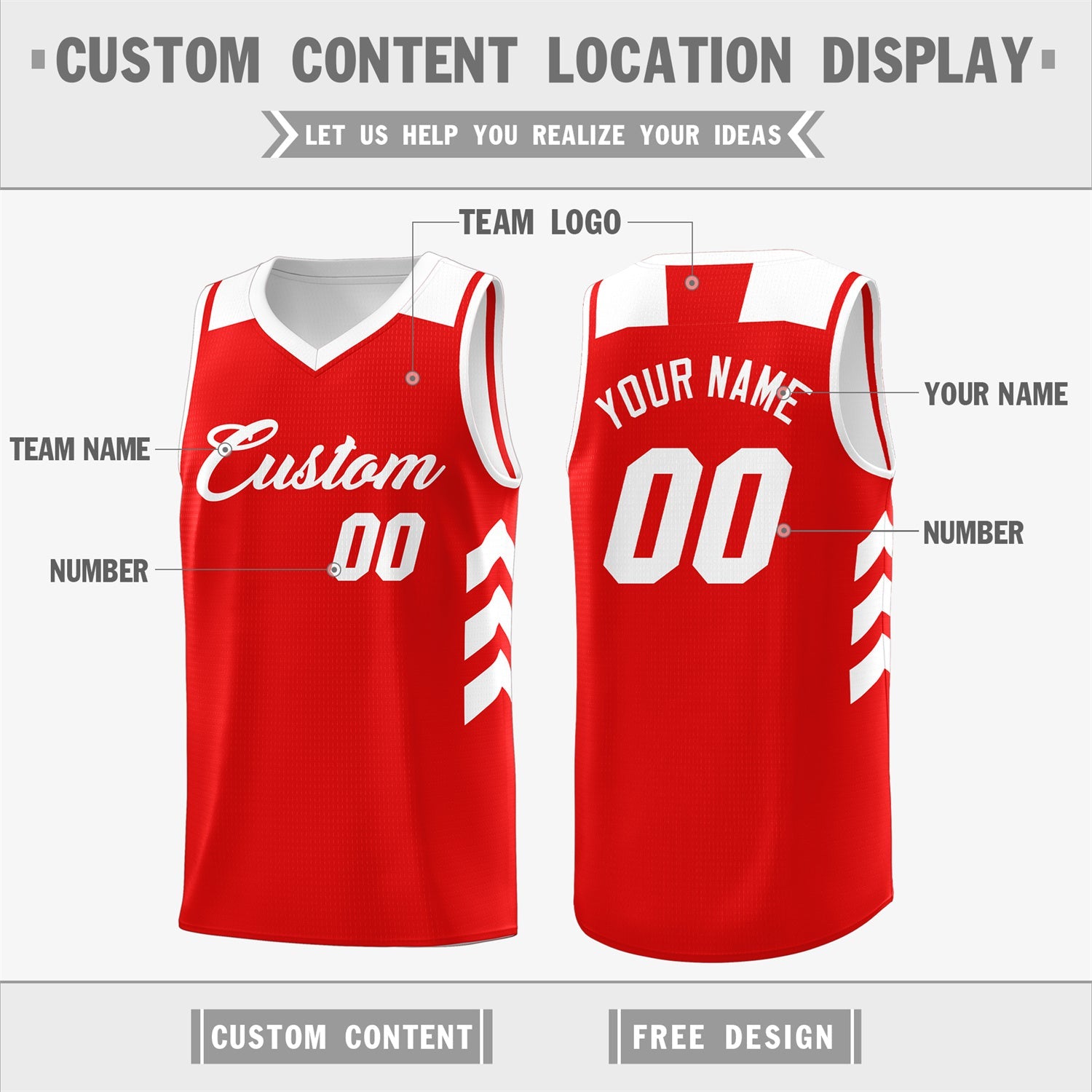 Custom Red White Classic Tops Mesh Sport Basketball Jersey