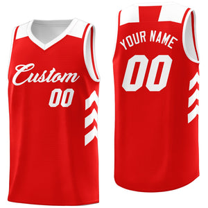 Custom Red White Classic Tops Mesh Sport Basketball Jersey