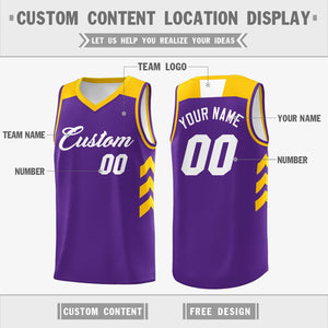 Custom Purple White-Yellow Classic Tops Mesh Sport Basketball Jersey