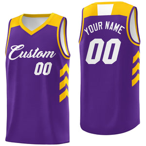 Custom Purple White-Yellow Classic Tops Mesh Sport Basketball Jersey