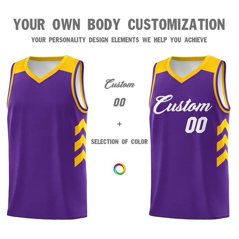 Custom Purple White-Yellow Classic Tops Mesh Sport Basketball Jersey