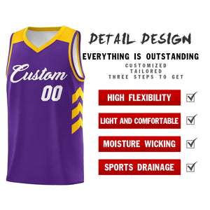 Custom Purple White-Yellow Classic Tops Mesh Sport Basketball Jersey