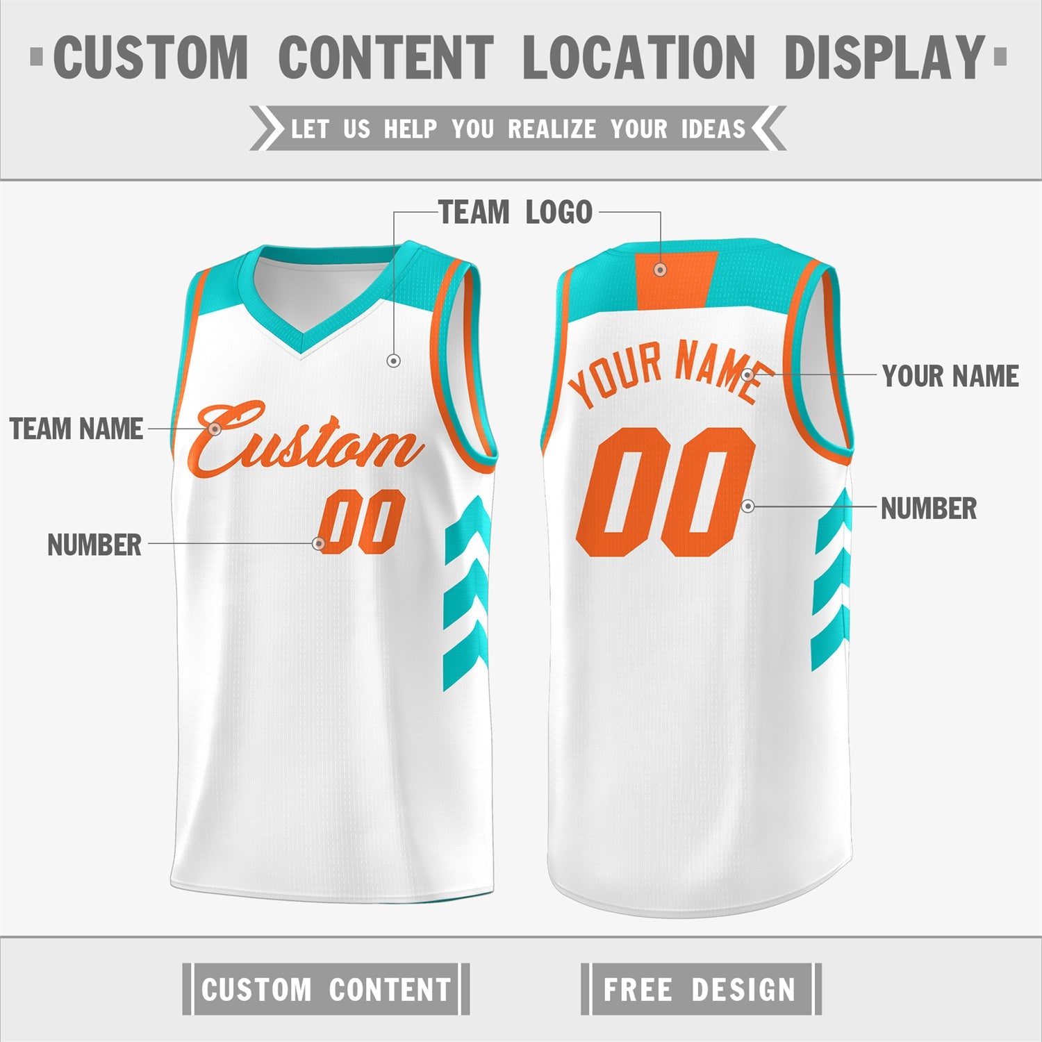 Custom White Orange Classic Tops Fashion Sportwear Basketball Jersey