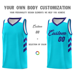 Custom Light Blue Purple Classic Tops Mesh Sport Basketball Jersey