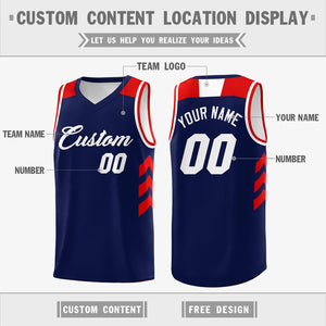 Custom Navy White-Red Classic Tops Sport Basketball Jersey