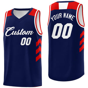 Custom Navy White-Red Classic Tops Sport Basketball Jersey