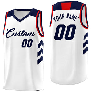 Custom White Navy-Red Classic Tops Fashion Sportwear Basketball Jersey