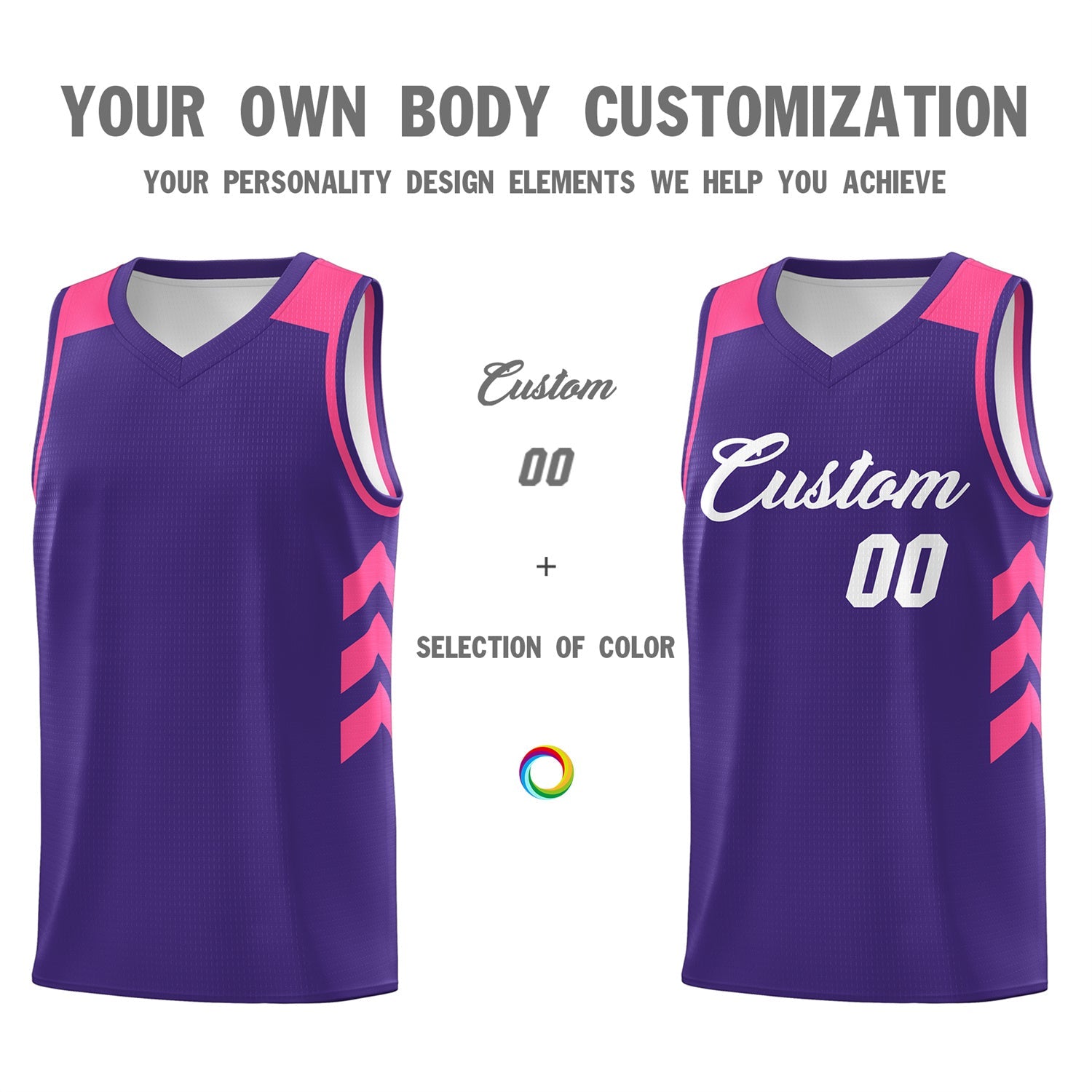 Custom Purple White-Pink Classic Tops Breathable Basketball Jersey