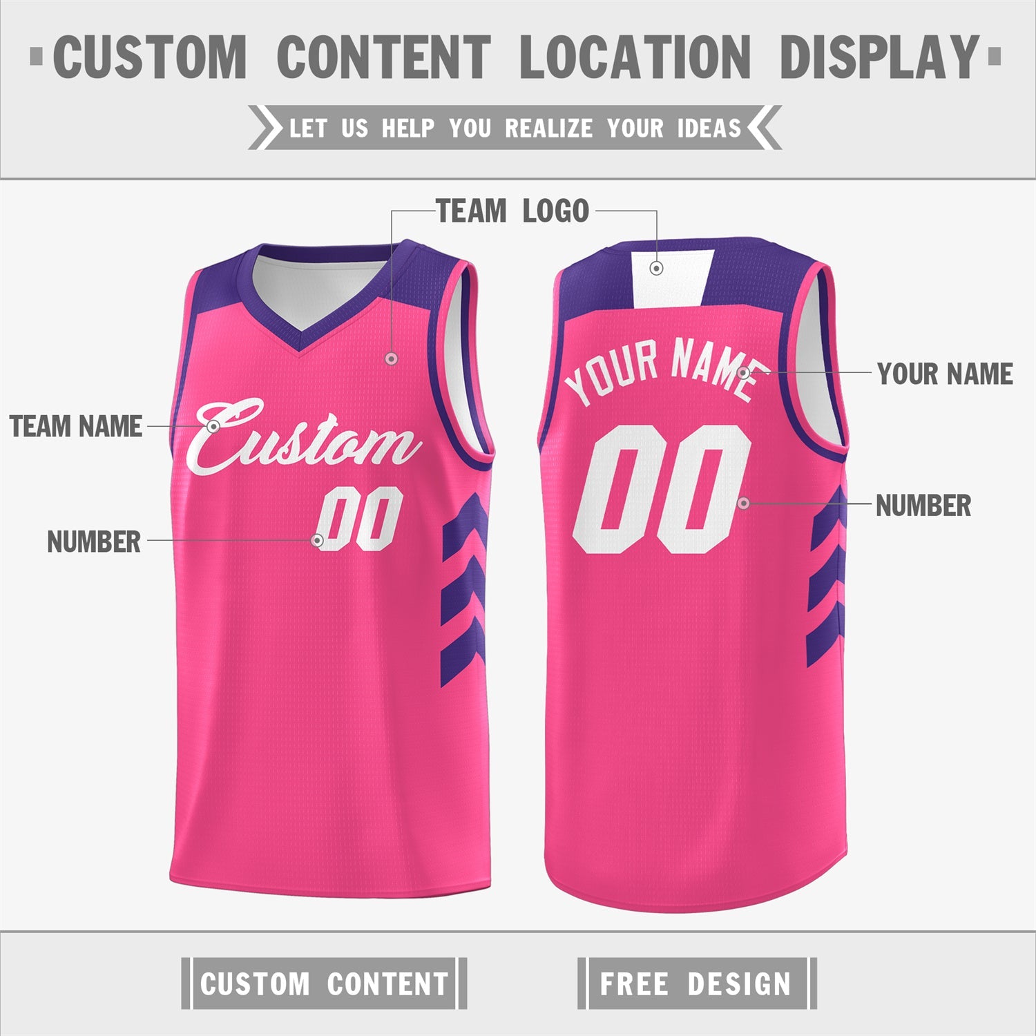 Custom Pink Purple-White Classic Tops Breathable Basketball Jersey