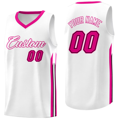 Custom White Pink Classic Tops Athletic Casual Basketball Jersey