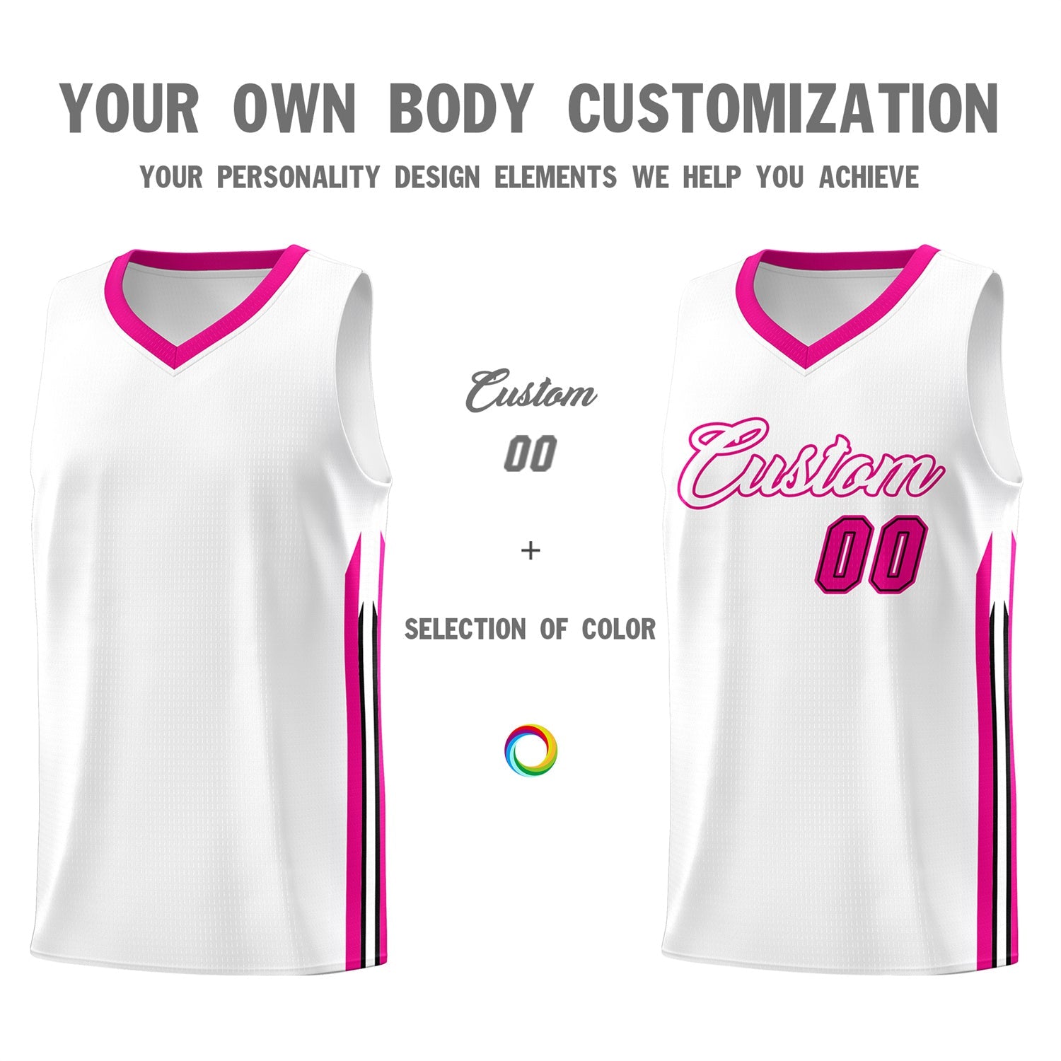 Custom White Pink Classic Tops Athletic Casual Basketball Jersey