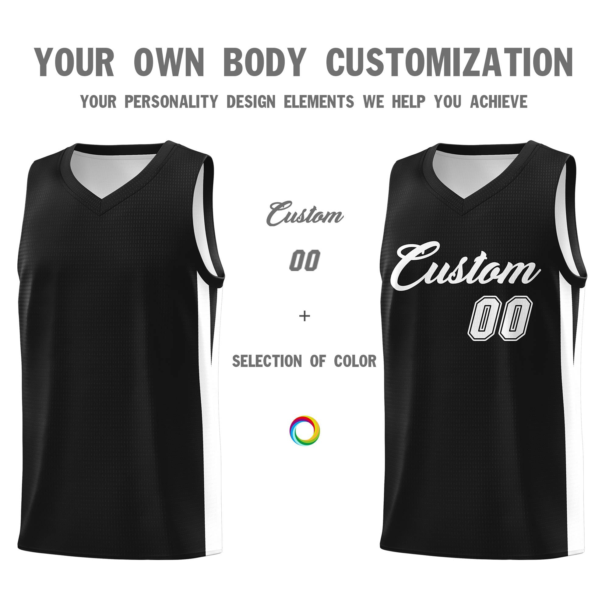 Custom Black White Classic Tops Basketball Jersey