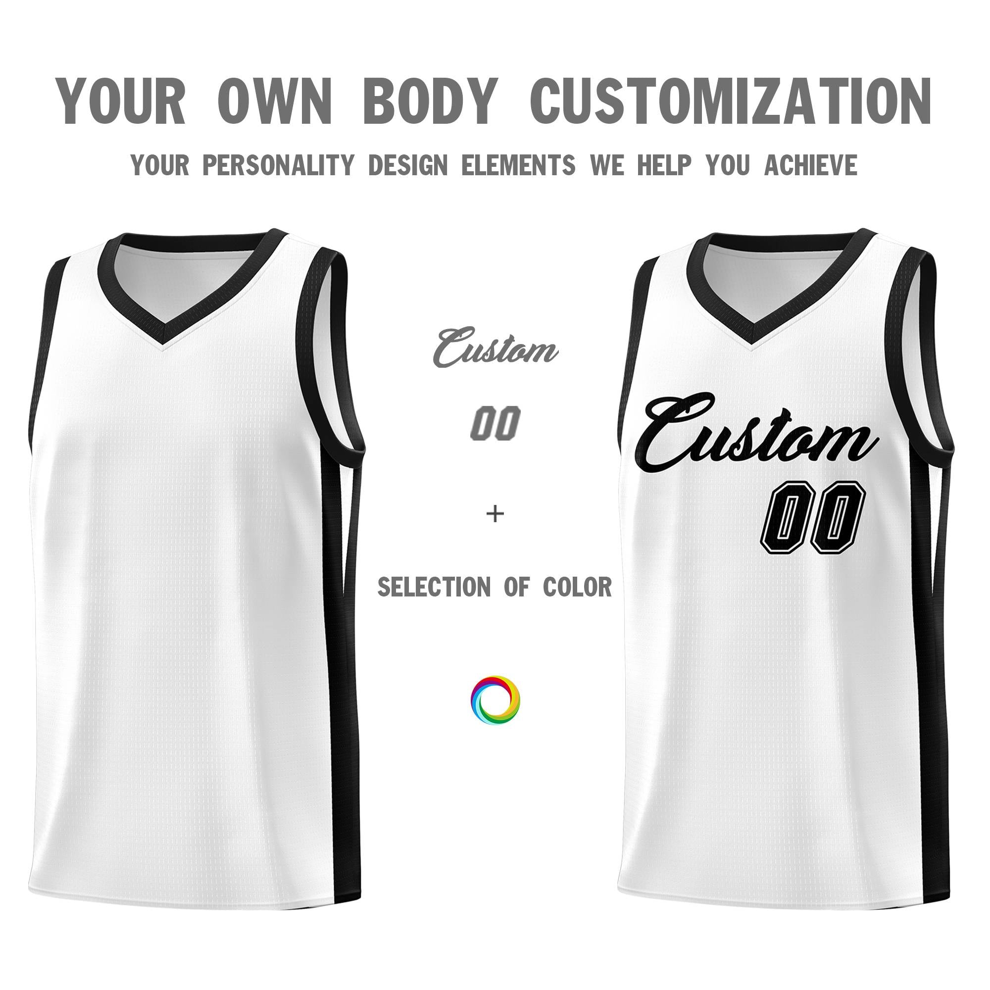 Custom White Black Classic Tops Basketball Jersey